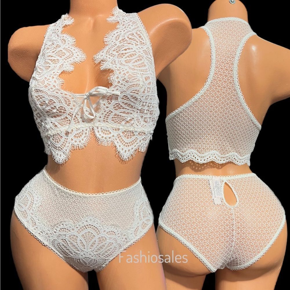Victoria’s Secret Set Dream Angels lace Crop bralette bra & Cheeky panty White